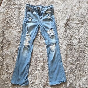 American Eagle Outfitters Distressed Blue Flare Jeans
